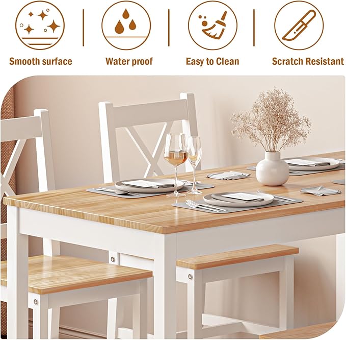 soges Dining Table Set for 4, 42.5 inch Pine Wood Dining Room Table - Image 4