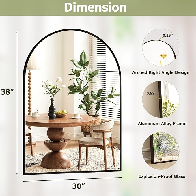 30x38 Inch Arched Bathroom Mirror - Image 5
