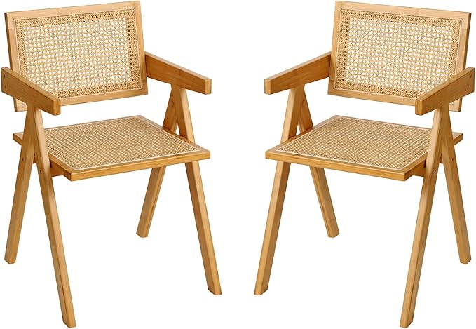 Rattan Dining Chairs Set of 2, Modern Mid Century Accent Chairs, Comfy Armchairs by Furlide
