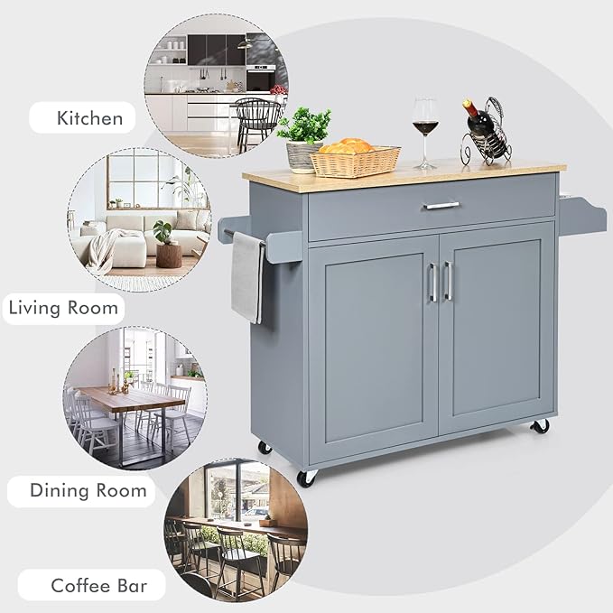 COSTWAY Kitchen Island On Wheels, Rolling Storage Trolley Cart - Image 8
