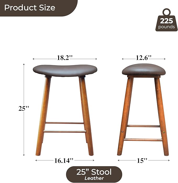 Nora 25" Upholstered Counter Stool, Solid Rubber Wood Frame, Faux Leather - Image 2