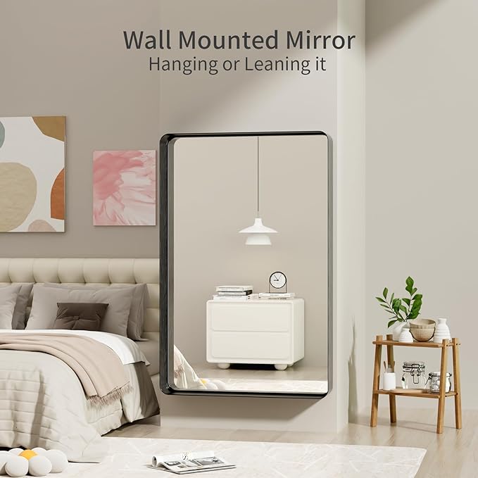 Koonmi Black Wall Mirror for Bathroom, 36x55 Inch Matte Deep Framed Rounded - Image 5