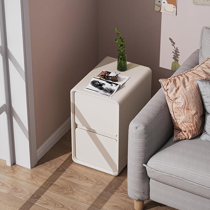VICITON Modern Narrow Faux Leather Nightstand, Solid Wood Drawer, Storage - Image 9