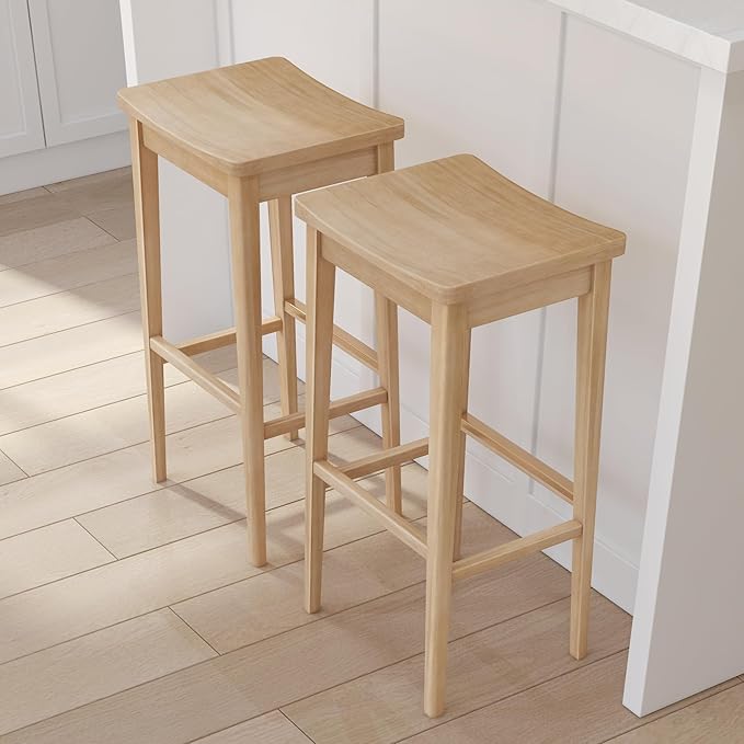 Plank+Beam Smythe Bar Stool, Sturdy Wood Modern Kitchen Bar Height Stool - Image 9
