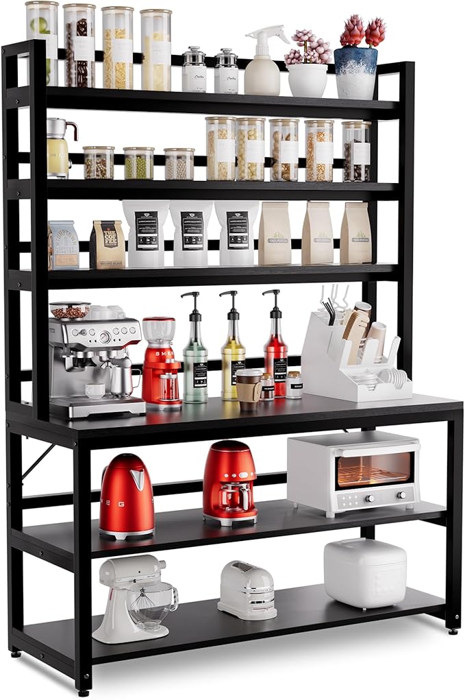 Aquzee Large Bakers Rack for Kitchens, 47in Wide 6 Tiers Kitchen Stand by Aquzee