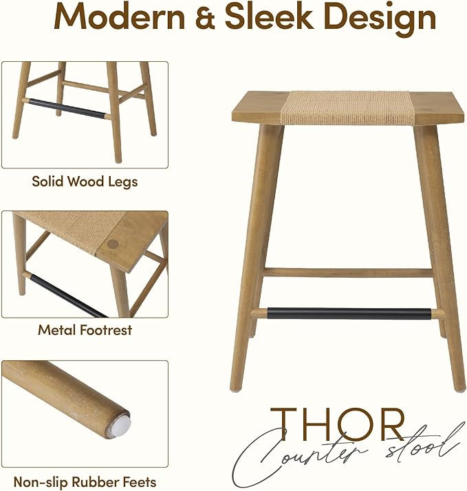 Thor Wicker Counter Height Wooden Counter Stool - Image 3