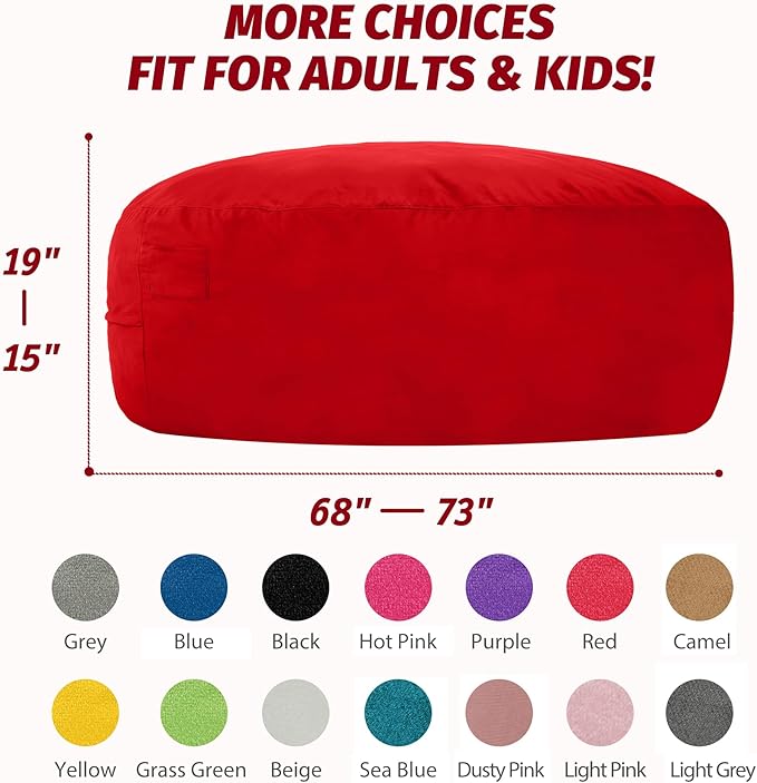 7FT Bean Bag Chair with Ultra Soft Velvet Cover Bean Bag Sofa with Memory Foam - Image 3