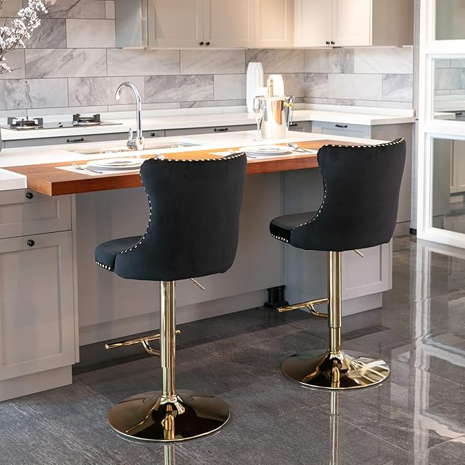 PacknWood Acosure Golden Swivel Velvet Barstools Adjusatble Seat Height from - Image 6