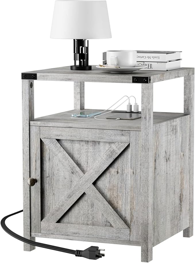 Farmhouse Nightstand with Charging Station by HOME