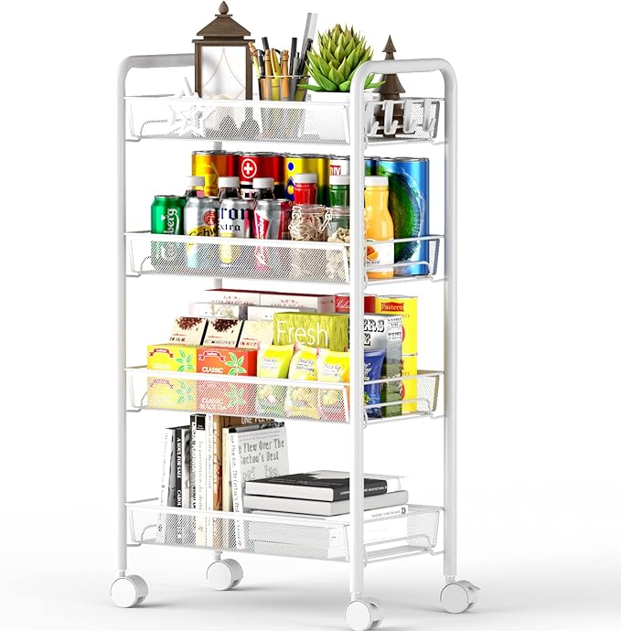 OVICAR 4 Tier Mesh Wire Rolling Cart, Kitchen Storage Organizer Utility Cart by OVICAR