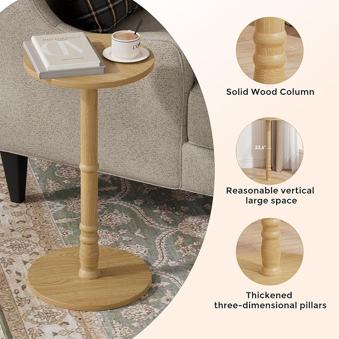 Round Side Table, Solid Wood Pillar - Image 5