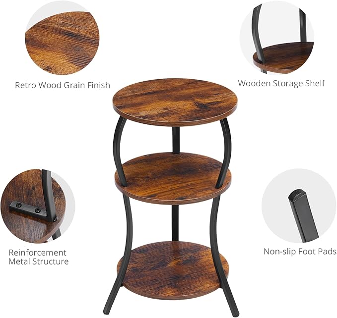 Vintage Small Round Side Table, 3-Tier Slim Waist Circular End Table - Image 5