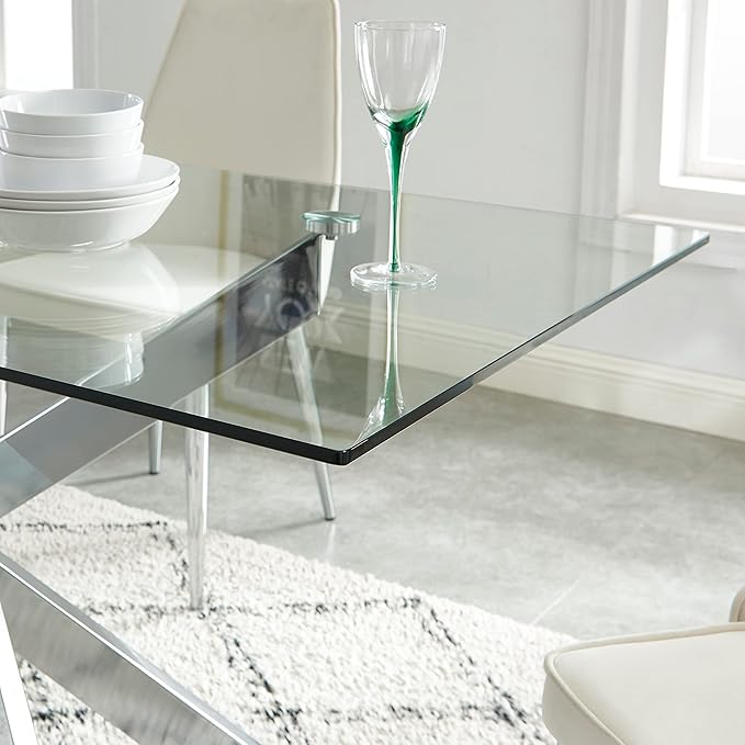 Edwin's Choice 58.5” Rectangle Glass Dining Table, Tempered Glass Tabletop and - Image 9