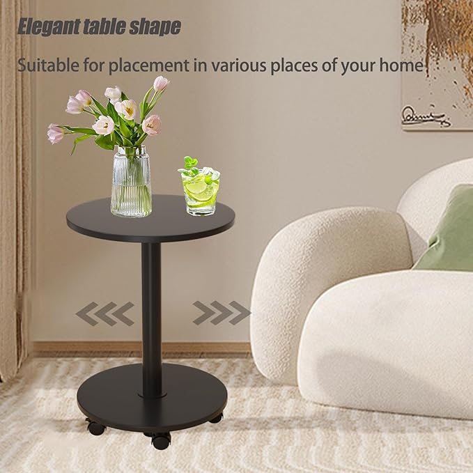 Pedestal Table on Wheels TV Tray Table, Rotating Couch Round Tables, Small Side - Image 7