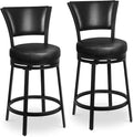 Bar Stools, 25 Inch Metal Counter Height Barstools Set of 2, Faux Leather Round by FLYZC