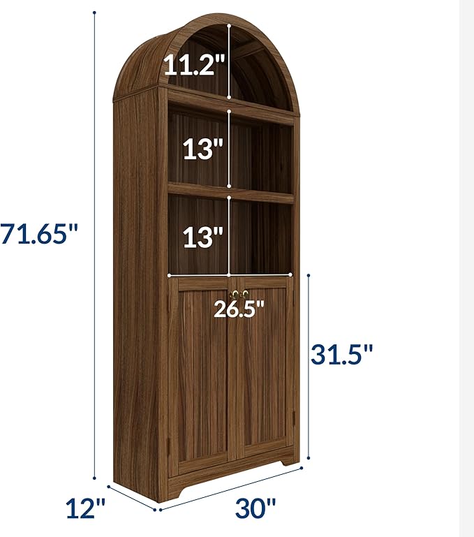 GAOMON 72'' Tall Arched Cabinet, 5 Tier Arched Bookshelf - Image 2