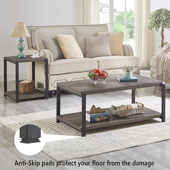 EXCEFUR Coffee Table with Storage Shelf, Rustic Wood and Metal Cocktail Table - Image 3