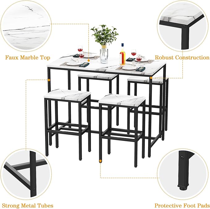 Aklaus 5 Piece Bar Table Set Kitchen Dining Table Set - Image 5