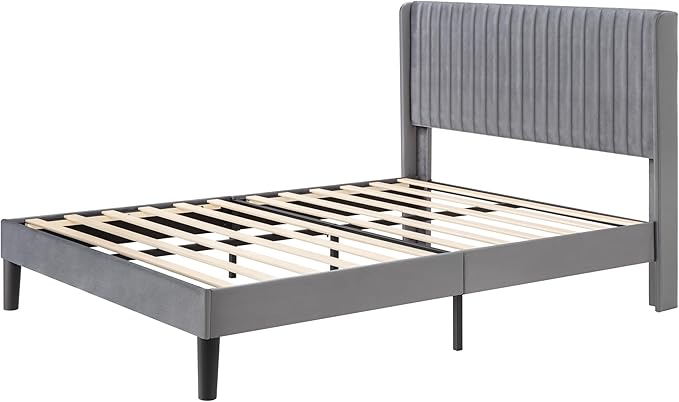 Allewie Full Size Velvet Bed Frame/Vertical Channel Tufted Wingback - Image 8