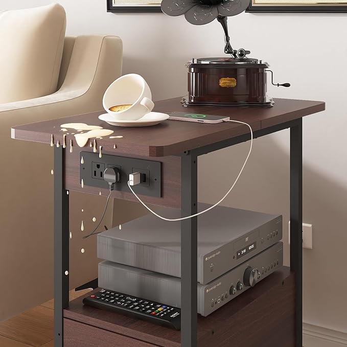 LIDYUK End Table with Charging Station, Narrow Side Table with Drawer and USB - Image 6