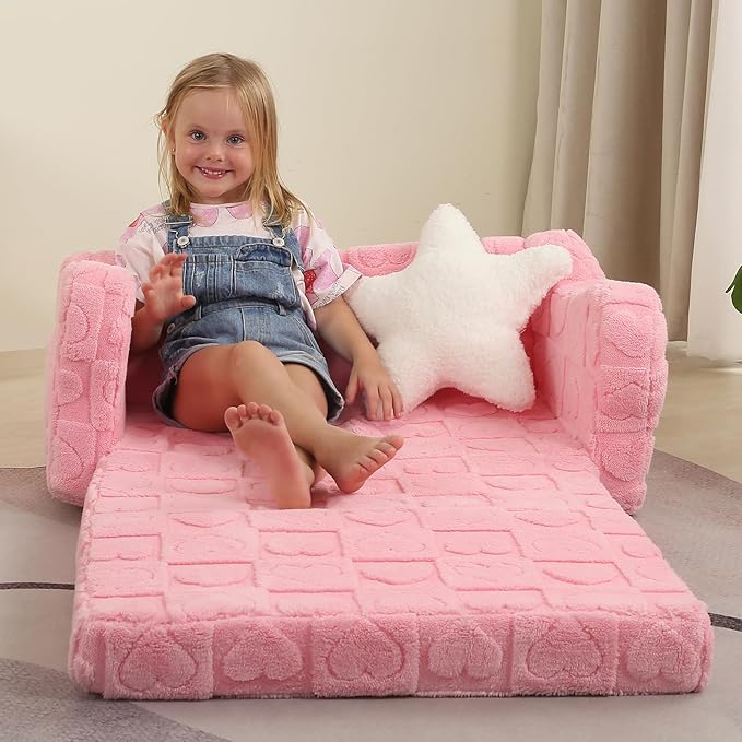 Extra Wider Seating Toddler Couch, 2-in-1 Toddler Soft Couch Fold Out - Image 2