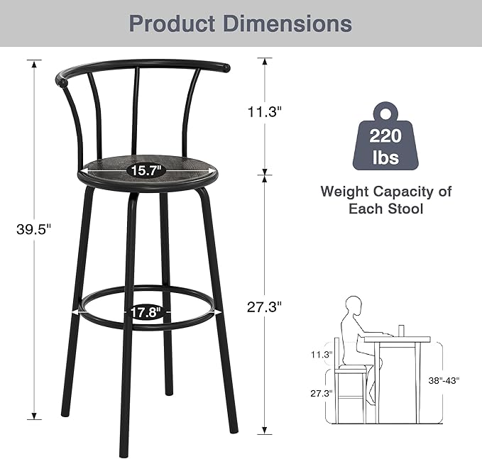VECELO Bar Stools Set of 2, Swivel Counter Stools - Image 3