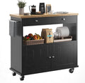 Rolling Kitchen Island with Storage Cabinet, 35.4'' Width Kitchen Cart by KNOWORLD