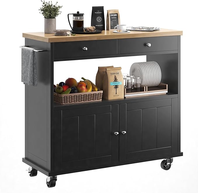 Rolling Kitchen Island with Storage Cabinet, 35.4'' Width Kitchen Cart by KNOWORLD