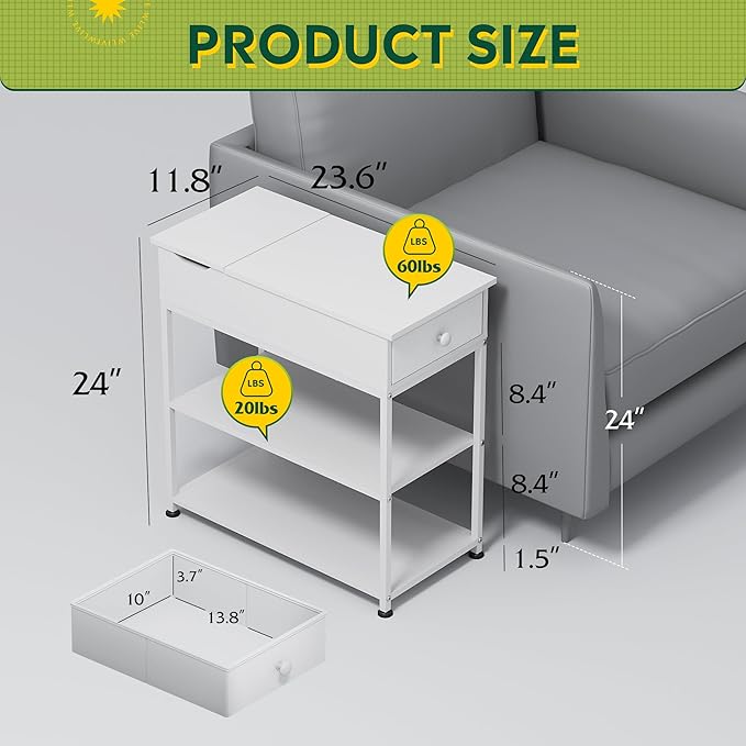WLIVE Narrow Side Table with Charging Station, Couch Side Table - Image 3