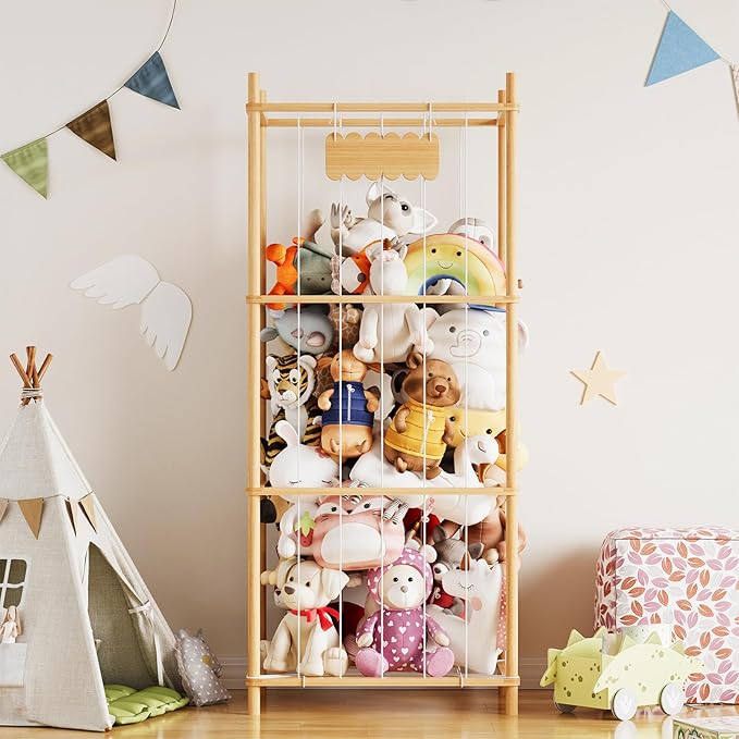 SpaceAid Stuffed Animal Storage Organizer, Wood Animals Zoo Toy Plushies - Image 2