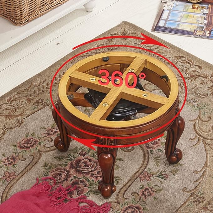 Solid Wood Foot Stool Round Ottoman Mid-Century Footrest Sofa Stool - Image 6