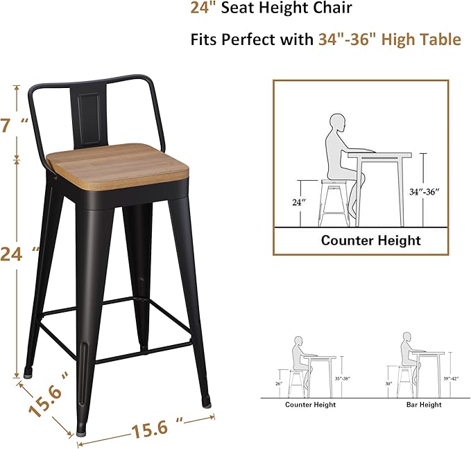 WENTMENT Metal Bar Stools Set of 4 Counter Height Barstools - Image 2