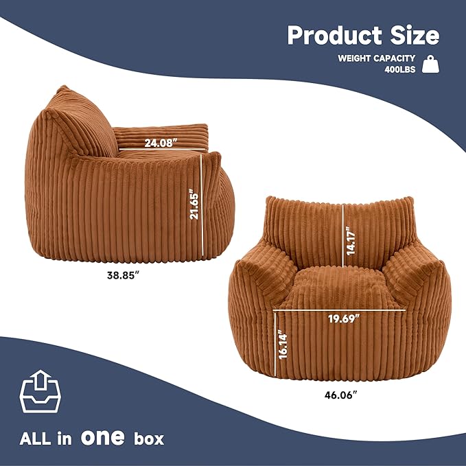 Oversized Bean Bag Chair for Adults, Giant Comfy Plush Boneless Bean Bag Couch - Image 2