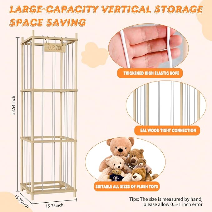 Stuffed Animal Storage, Wood Stuffed Animal Zoo Storage, 54 inch Large Plushy - Image 2