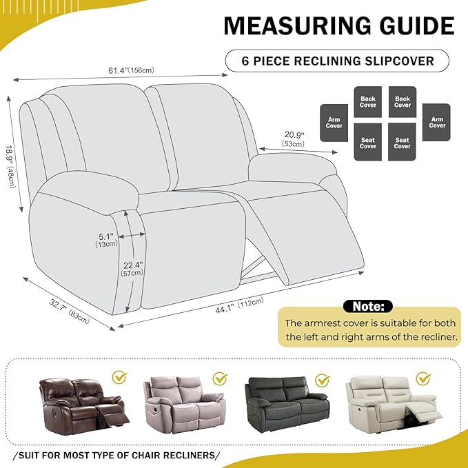 vctops 6 Pieces Geometric Jacquard Plush Recliner Loveseat Slipcovers Soft - Image 2
