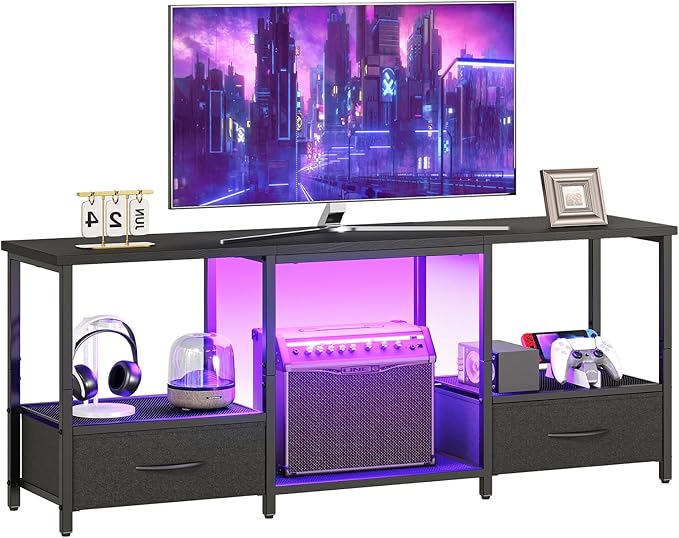 HOOBRO LED TV Stand with Storage, LED Entertainment Center with Open Shelves by HOOBRO