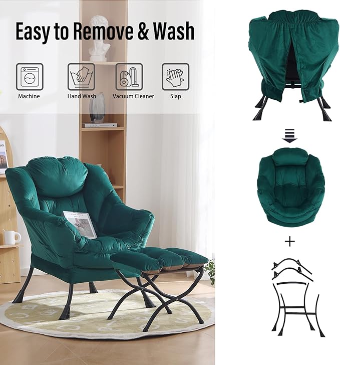 Oversized Chair with Ottoman, Modern Chair with Folding Footrest, Lounge Accent - Image 5