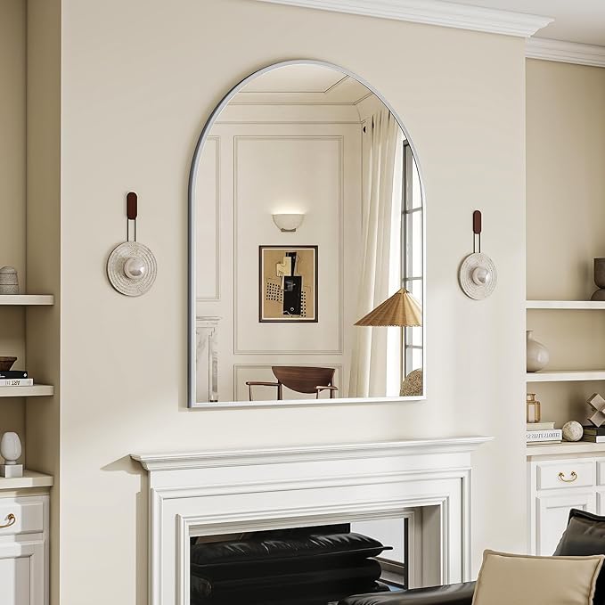 BEAUTYPEAK 32"x42" Arch Bathroom Mirror, Wall Mounted Vanity Metal Frame Mirror by BEAUTYPEAK