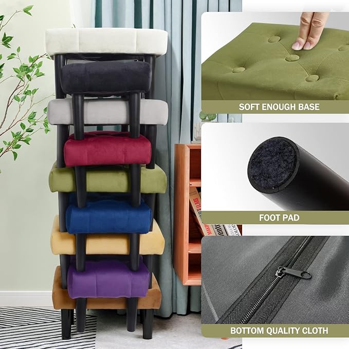 HOUCHICS Small Footstool Ottoman, Velvet Soft Footrest Ottoman - Image 6