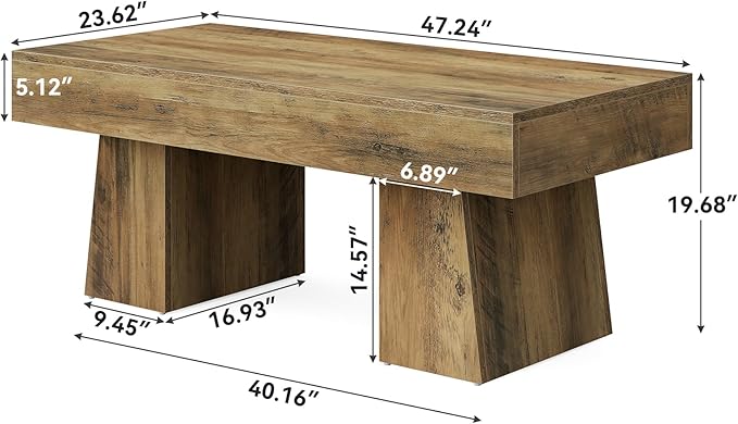 LITTLE TREE Farmhouse Coffee Table, 47 Inches Wooden Rectangular Accent Center - Image 2