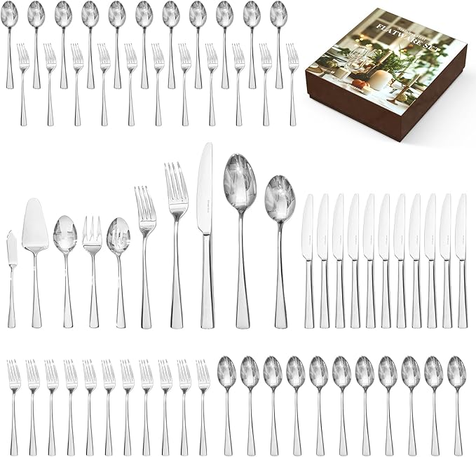 KINGSTONE Silverware Set for 12, 65-Piece Forged 18/10 Stainless Steel Flatware by KINGSTONE