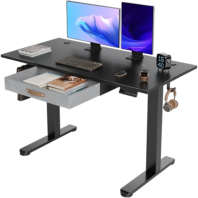 Seang Standing Desk with Drawer, 3 Memory Height Settings with Cable Grommets & by Unknown
