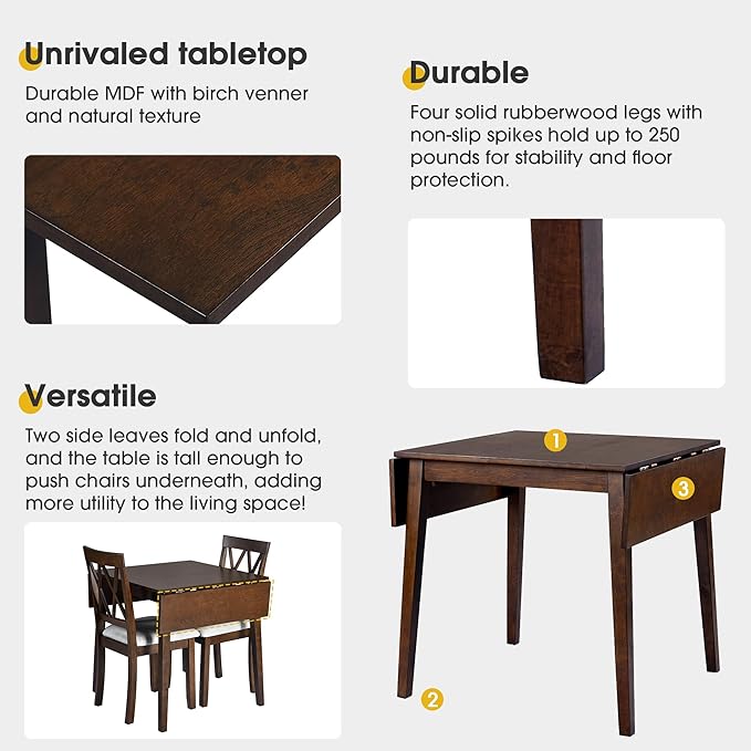 Merax Farmhouse Wooden Dining Set of 3, 45.6 inch Extendable Kitchen Table - Image 4