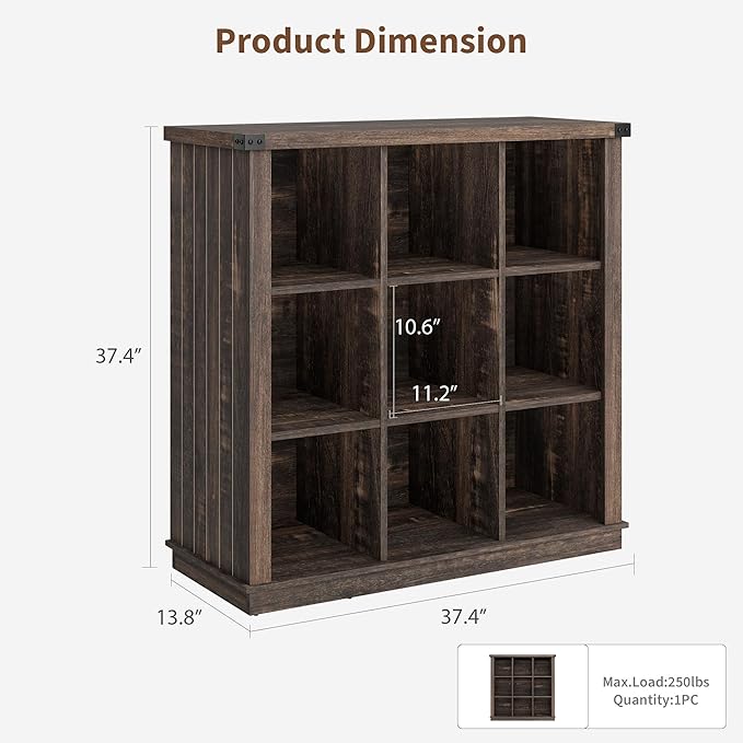 GarveeHome 9 Cube Storage Organizer Bookshelf, 4 Tier Farmhouse Horizontal - Image 2