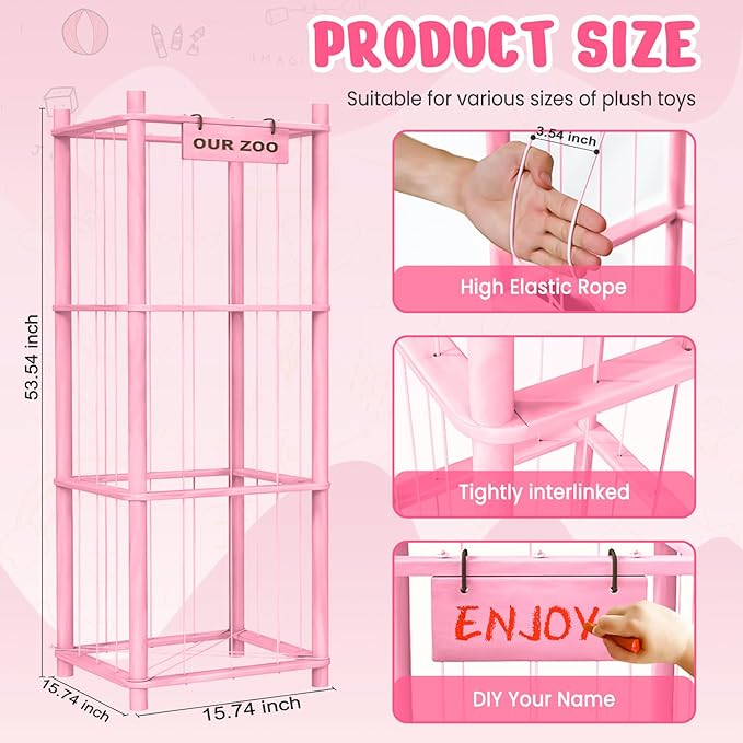 Stuffed Animal Storage & Organizer, Wooden Cute Zoo Toy Holder - Image 4