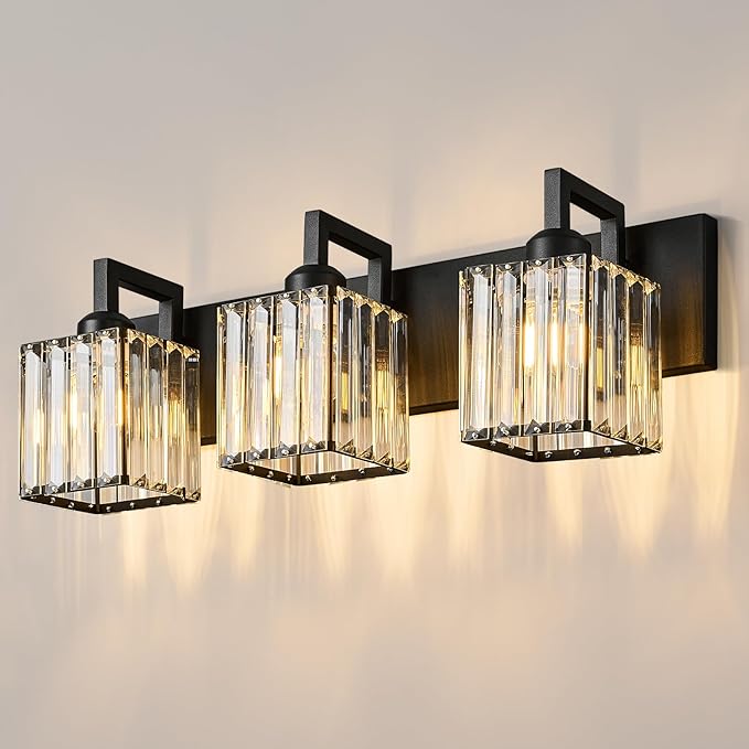 Modern Bathroom Vanity Light 3-Lights Black Crystal Wall Lamp Bathroom Modern by FDPBY