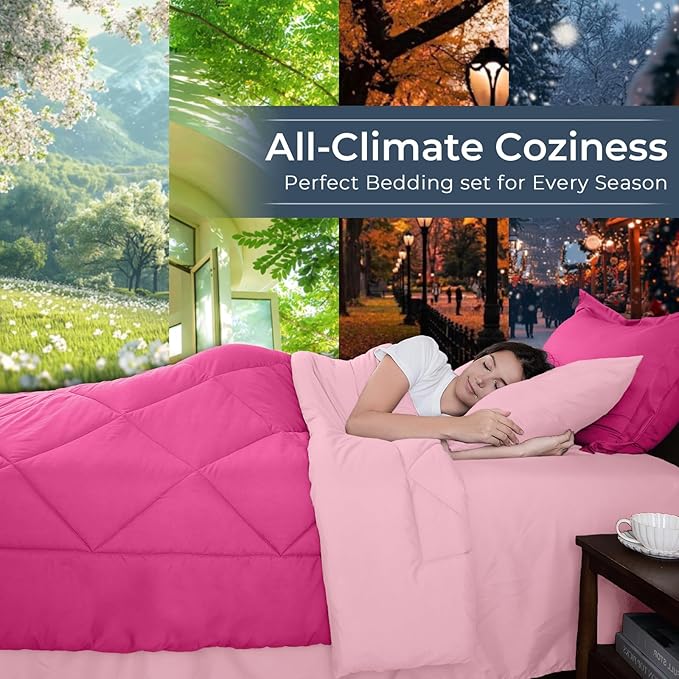 HEVUMYI Hot Pink & Baby Pink Cali-King Comforter Set - Image 3