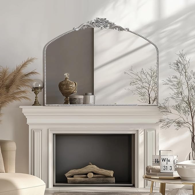 AIXI HOME Silver Arched Mirror, Baroque Wall Mounted Mirror - Image 2