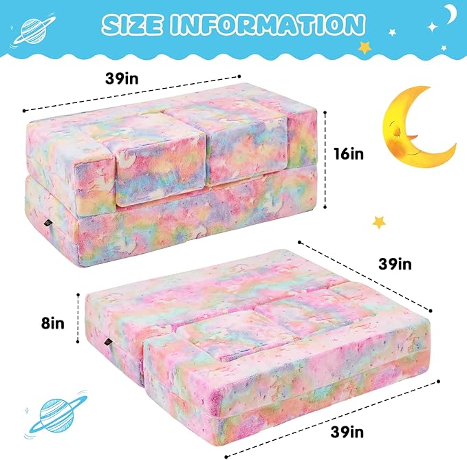 Modular Kids Couch, Glow in The Dark Sofa 3 in 1 Fold Out Kids Sofa - Image 2