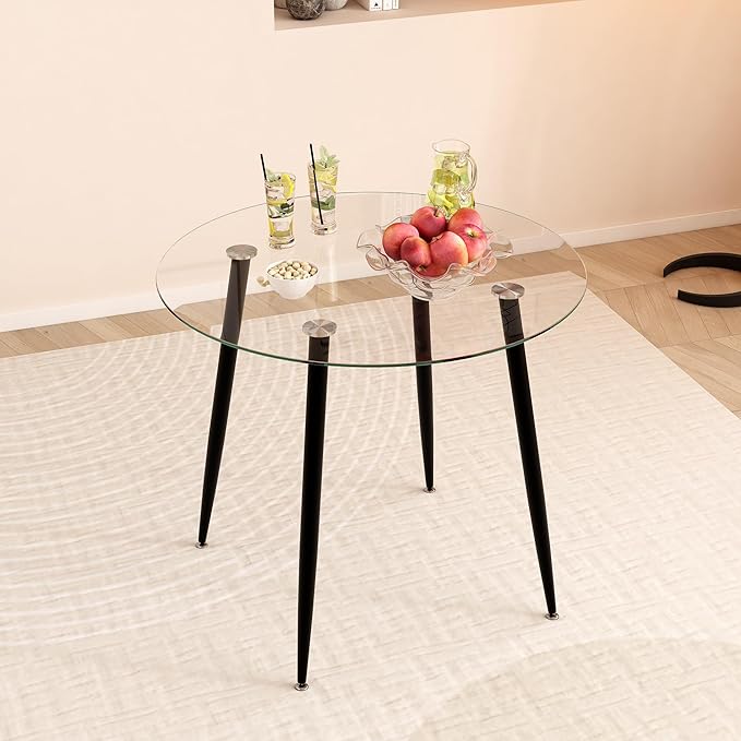 Tempered Glass Dining Table 32 Inch Round Kitchen Table - Image 4